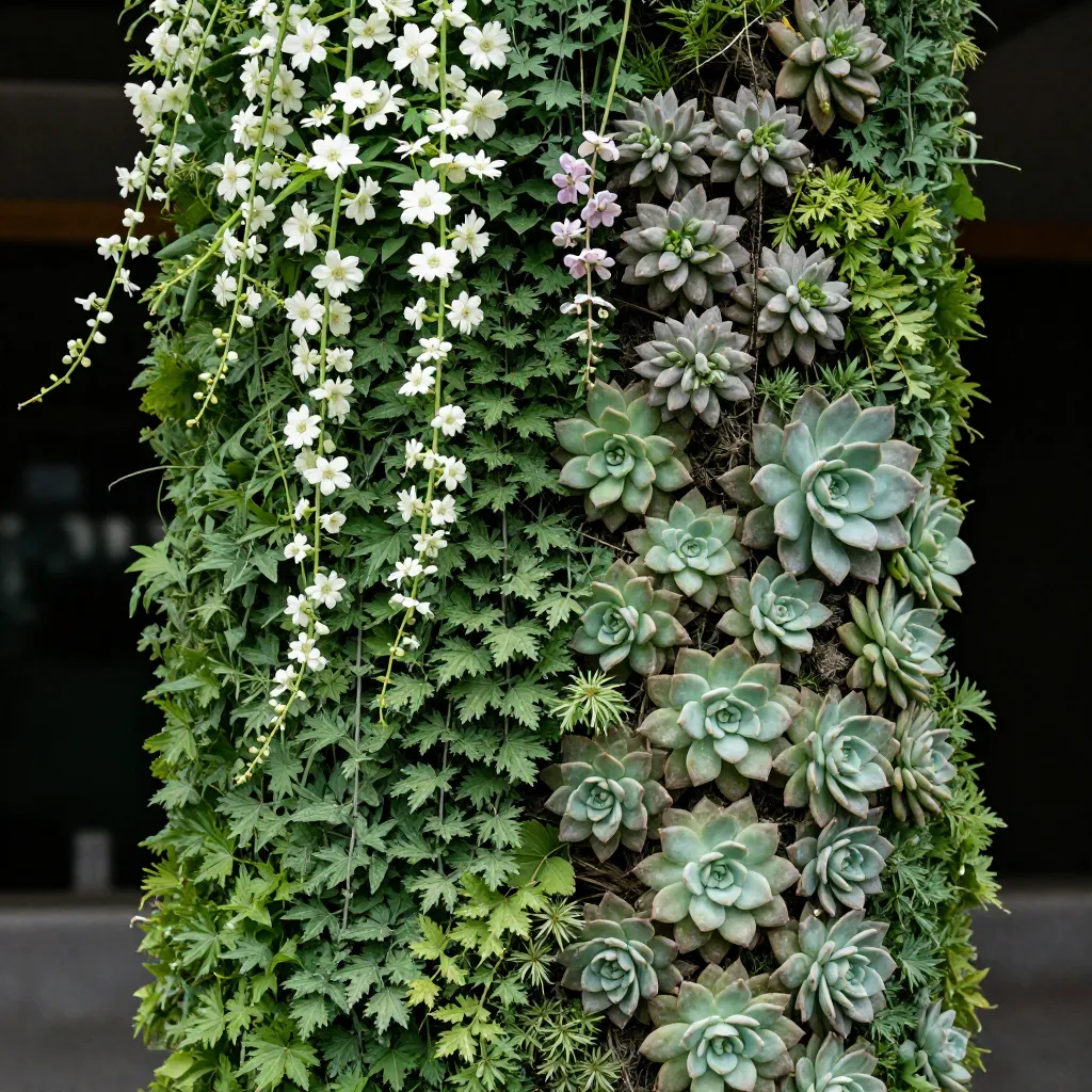 Complete vertical garden system showing structure and plants