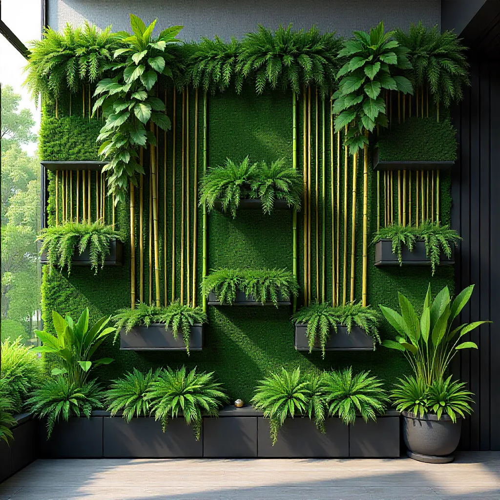 Sunlight filtering through vertical garden creating patterns